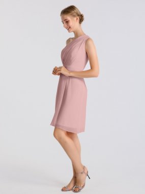 Knee Length Short One Shoulder Crinkle Chiffon Bridesmaid Dress AB202083