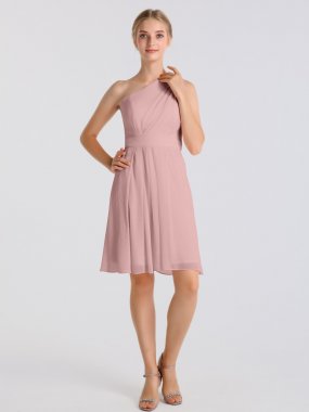 Knee Length Short One Shoulder Crinkle Chiffon Bridesmaid Dress AB202083