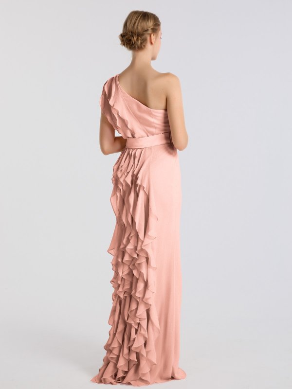 Long One Shoulder Ruffled Crinkle Chiffon Bridesmaid Dress AB202101