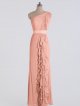 Long One Shoulder Ruffled Crinkle Chiffon Bridesmaid Dress AB202101