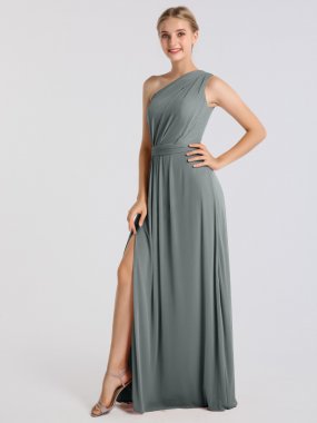 Elegant One Shoulder Long Stretch Mesh Bridesmaid Dress AB202046