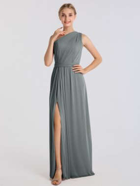 Elegant One Shoulder Long Stretch Mesh Bridesmaid Dress AB202046