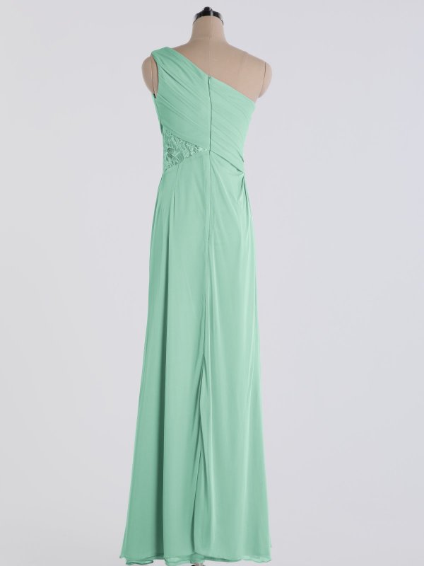 Fashion One-Shoulder Long Lace Insert Mesh Dress AB202068