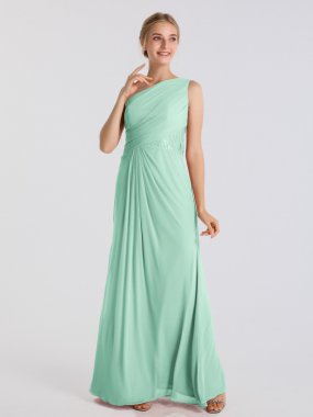 Fashion One-Shoulder Long Lace Insert Mesh Dress AB202068