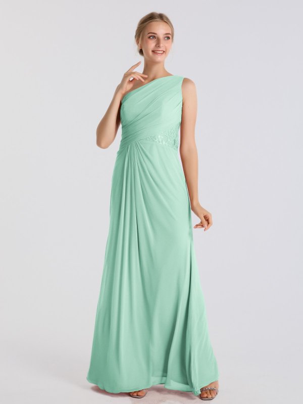 Fashion One-Shoulder Long Lace Insert Mesh Dress AB202068