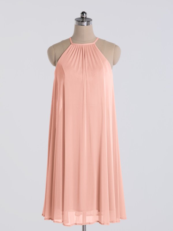 Short Maternity Halter Neck Stretch Mesh Bridesmaid Gowns AB202136