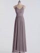 Delicate Long Spaghetti Strap Pleated Waist Mesh Bridesmaid Gown AB202063