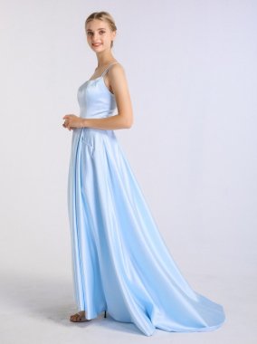 Double Spaghetti Straps Long Satin Prom Party Ball Gown AB202157