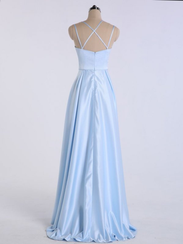 Double Spaghetti Straps Long Satin Prom Party Ball Gown AB202157