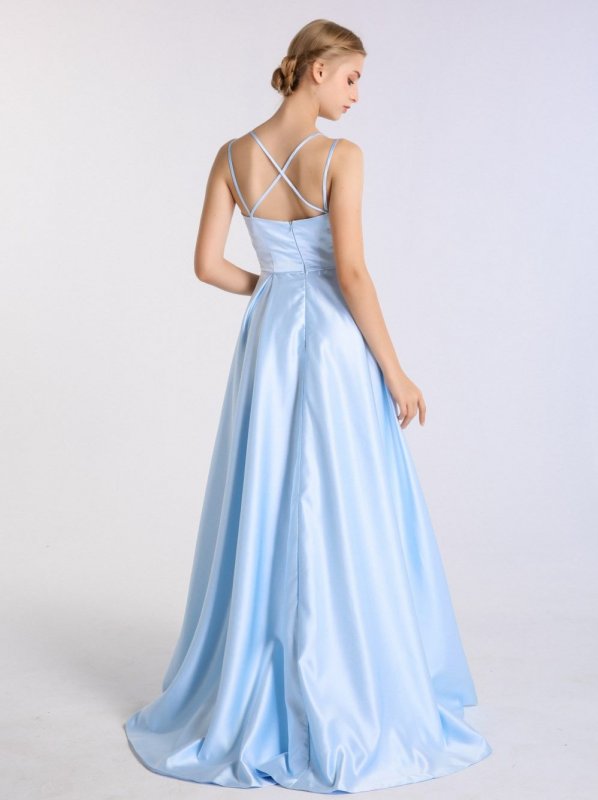 Double Spaghetti Straps Long Satin Prom Party Ball Gown AB202157