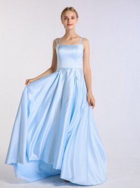 Double Spaghetti Straps Long Satin Prom Party Ball Gown AB202157