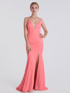 Sexy Long Open Back Fitted Jersey Prom Party Gown AB202169