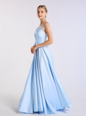 Long V-Neck Satin Prom Dress with Adjustable Straps AB202163