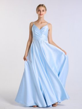 Long V-Neck Satin Prom Dress with Adjustable Straps AB202163