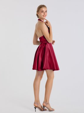 Short Halter V-neck Satin Prom Dress AB202173