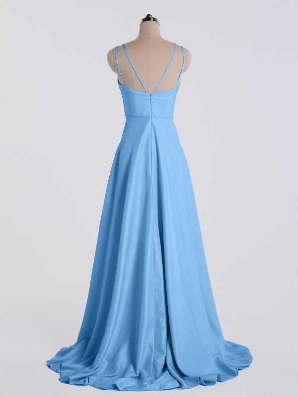 A-line Long Satin Prom Party Gown with Front Slit AB202154