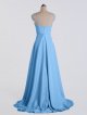 A-line Long Satin Prom Party Gown with Front Slit AB202154