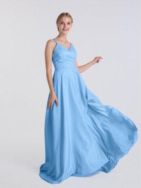 A-line Long Satin Prom Party Gown with Front Slit AB202154