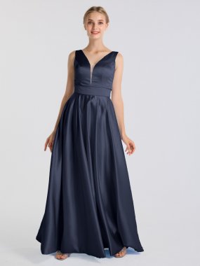 Modern Tank Plung V Neckline Long A-line Satin Prom Party Gown AB202167