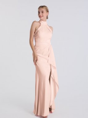 Mock-Neck Satin Long Bridesmaid Dress AB202121