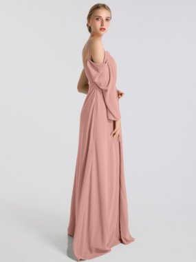 Long Sleeve Cold Shoulder Crepe Bridesmaid Gown AB202109