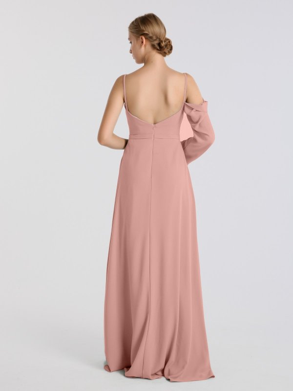 Long Sleeve Cold Shoulder Crepe Bridesmaid Gown AB202109