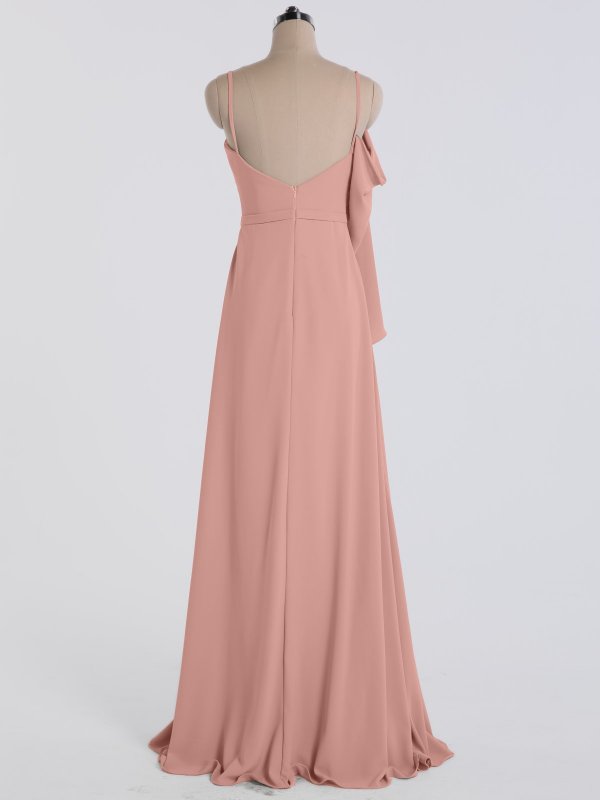 Long Sleeve Cold Shoulder Crepe Bridesmaid Gown AB202109