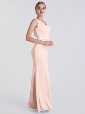 Long V Neck Satin Dress with Open Back AB202113