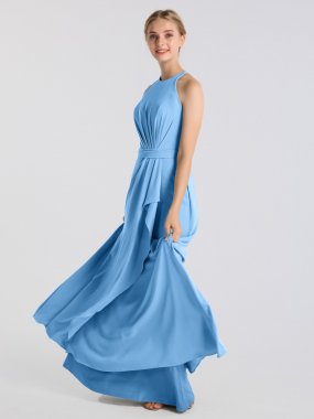 High Neck Long Crepe Bridesmaid Dress Style AB202080