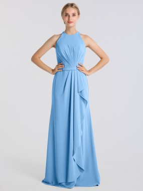 High Neck Long Crepe Bridesmaid Dress Style AB202080