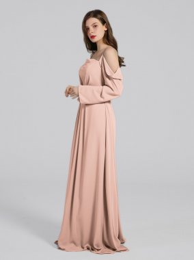 Long Satin Bridesmaid Dresses With Sleeve Cold Shoulder AB202104
