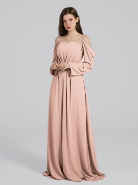 Long Satin Bridesmaid Dresses With Sleeve Cold Shoulder AB202104