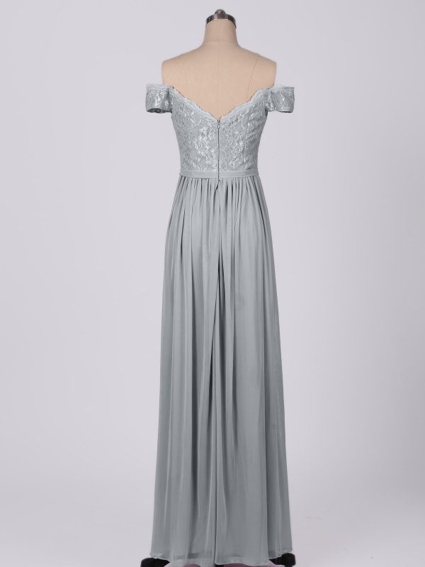 Off-the-Shoulder Lace and Mesh Bridesmaid Dress AB202124