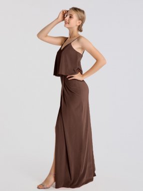 Spaghetti strap long velvet bridesmaids dresses AB202148