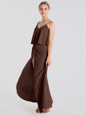Spaghetti strap long velvet bridesmaids dresses AB202148