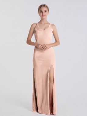 Long Sheath V Neck Velvet Party Gown with Crisscross Back AB202162