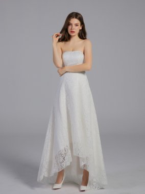 High-Low Tea-Length Corded Lace Wedding Dress AB202017