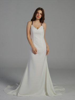 Crystal T-Back Stretch Crepe Slip Gown with Ribbon AB202015