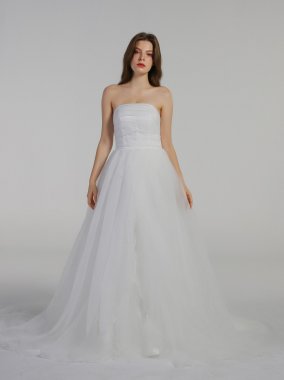 Sweep Train Draped Organza Wedding Dresses AB202040