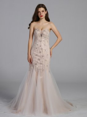 Beaded Tulle Sweetheart Trumpet Wedding Dress AB202011