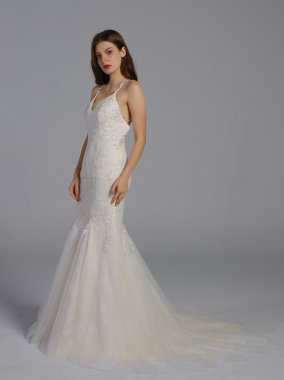 Cross-Back Chantilly Lace Mermaid Wedding Dress AB202014