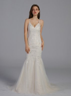 Cross-Back Chantilly Lace Mermaid Wedding Dress AB202014