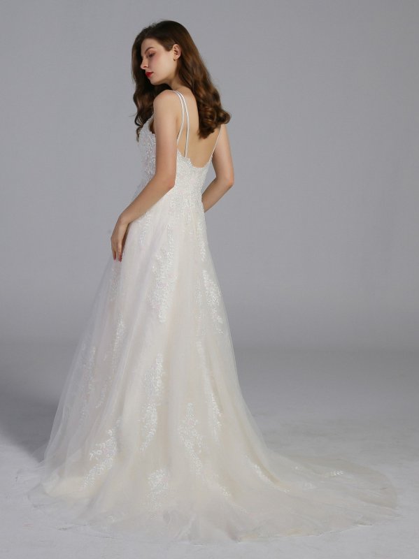 Scalloped A-Line Wedding Dress with Double Straps AB202001