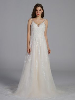 Scalloped A-Line Wedding Dress with Double Straps AB202001