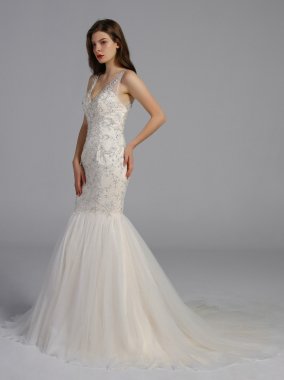 Mermaid Beaded Floral Lace Wedding Dress AB202024