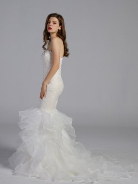 Petite Scroll Lace Trumpet Wedding Dress AB202030