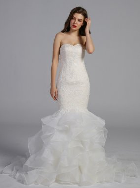 Petite Scroll Lace Trumpet Wedding Dress AB202030