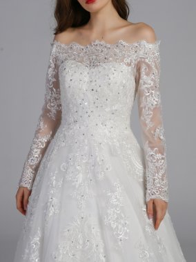 Off-The-Shoulder Lace A-Line Wedding Dress AB202026