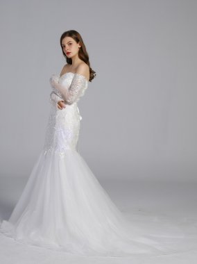 Long Sleeve Off-the-Shoulder Trumpet Wedding Dress AB202022