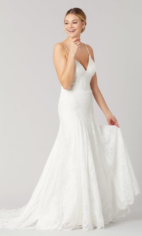 Katy: Long Lace Wedding Dress by KL-300100